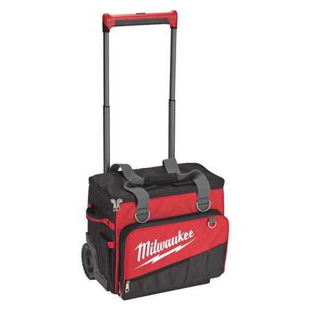 Milwaukee Tool Bag/Tote, Rolling Tool Bag, Red/Black, 1680 Denier Ballistic Polyester, 66 Pockets 48-22-8221