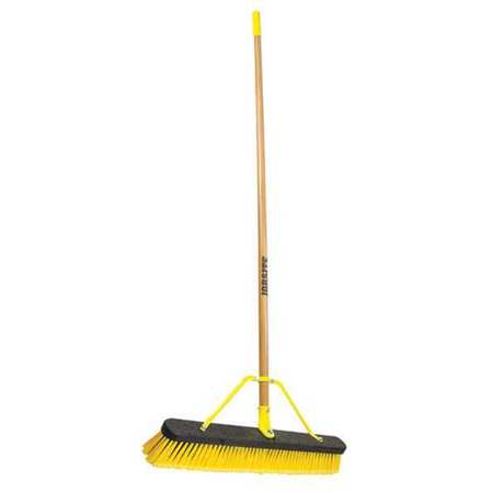 Quickie 24 in Sweep Face Push Broom, Soft/Stiff Combination, Synthetic, Yellow, 60 in L Handle 857HDSU