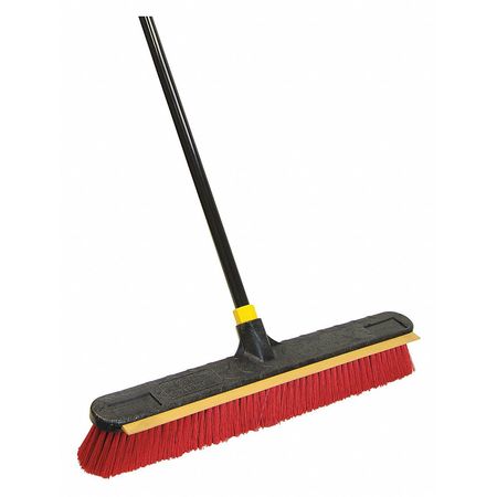 Quickie Push Broom, 24 in Sweep Face, Soft/Stiff Combo, Synthetic, Red Bristle, 3 1/8 in Bristle Lg 635