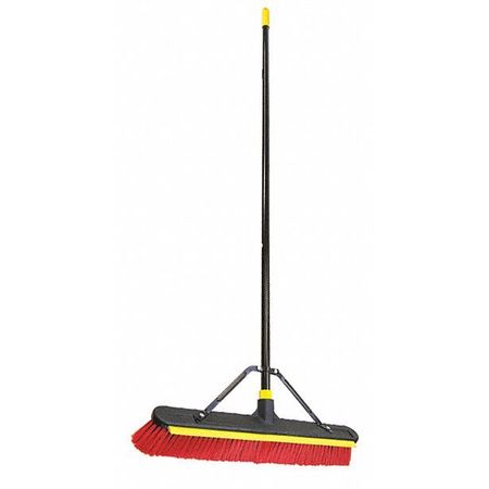 Quickie Push Broom, 60 in L, 24 in Sweep Face, Soft/Stiff Combo, Synthetic, 3 1/8 in Red Bristle 635SU