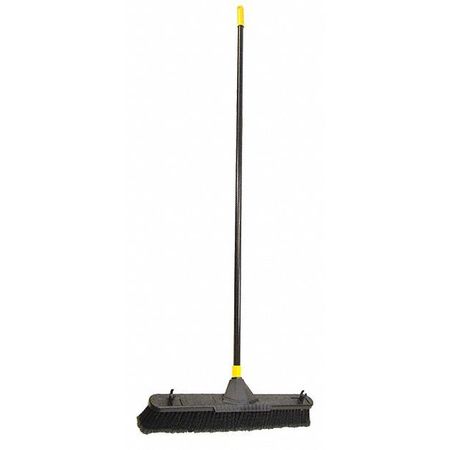 Quickie 24 in Sweep Face Broom, Stiff, Synthetic, Black, 60 in L Handle 633