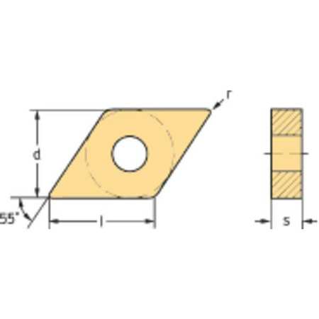 WALTER Diamond Turning Insert, Diamond, 4, DNMG, 3, Carbide DNMG150612-MP5 WPP10S