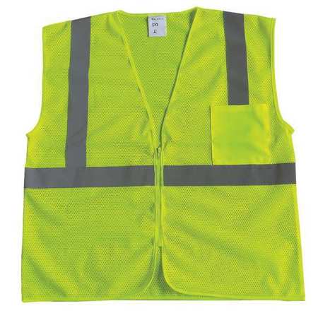 CONDOR High Visibility Vest, U-Block Lime, ANSI Class 2, Front Pocket, Mesh Polyester, L 53YL18