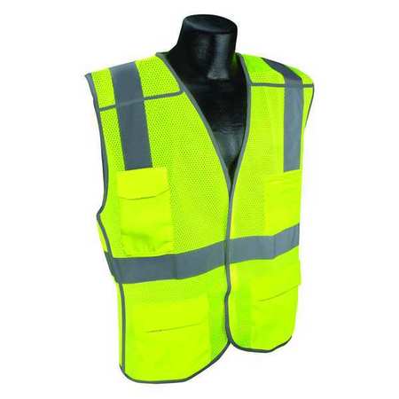 CONDOR High-Visibility Vest, ANSI Class 2, U-Block, Solid Polyester, Hook-and-Loop, Lime, Size 2XL/3XL 53YN42