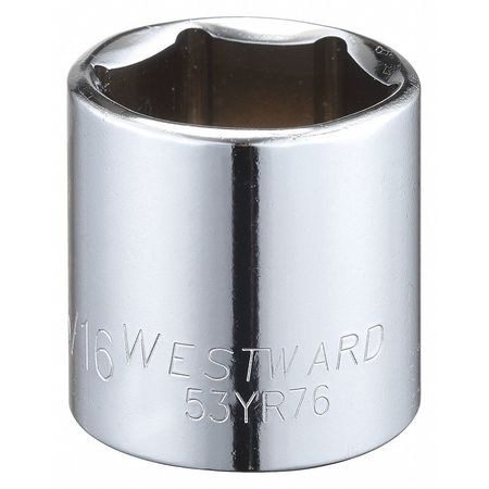 Westward 3/8 in Drive, 15/16" Hex SAE Socket, 6 Points 53YR76