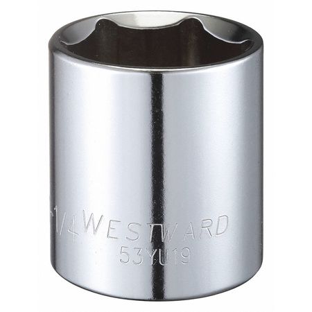 Westward 1/2 in Drive, 1-1/4" Hex SAE Socket, 6 Points 53YU19