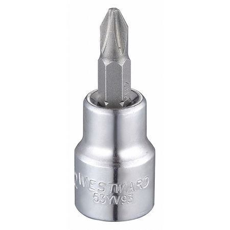 WESTWARD 3/8 in Drive Phillips Socket Bit Metric #2 Tip, 1 13/16 in L 53YV93