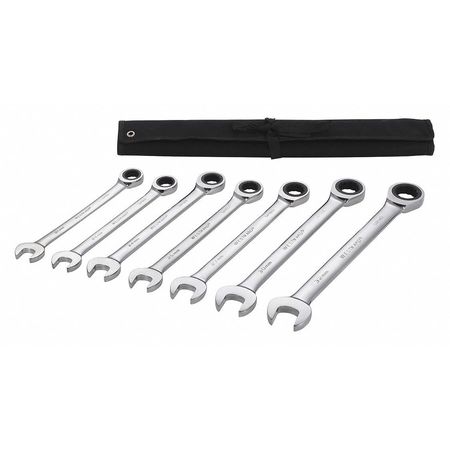 WESTWARD Ratcheting Wrench Set, Metric, 7 pcs. 54DG25