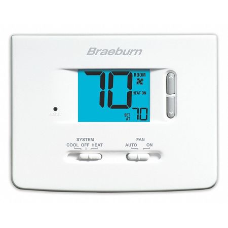 Braeburn Non-Programmable Thermostat, 1 H 1 C, Wall Mount, Hardwired/Battery, 18/30VAC 1020NC
