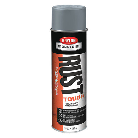 Krylon Industrial Rust Preventative Spray Primer, Gray, Flat Finish, 14 oz. K20829007