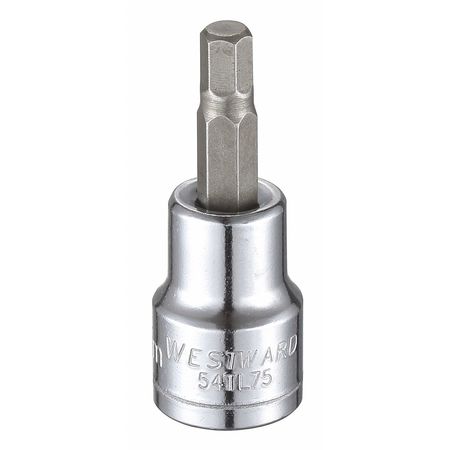 WESTWARD 3/8 in Drive Hex Socket Bit Metric 5.5 mm Tip, 1 3/4 in L 54TL75