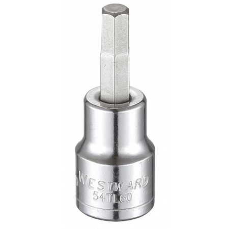 WESTWARD 3/8 in Drive Hex Socket Bit Metric 6 mm Tip, 1 3/4 in L 54TL60