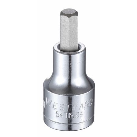 Westward 1/2 in Drive Hex Socket Bit Metric 8 mm Tip, 2 1/4 in L 54TM94