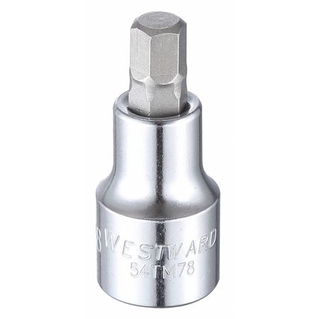 Westward 1/2 in Drive Hex Socket Bit SAE 3/8 in Tip, 2 1/4 in L 54TM78