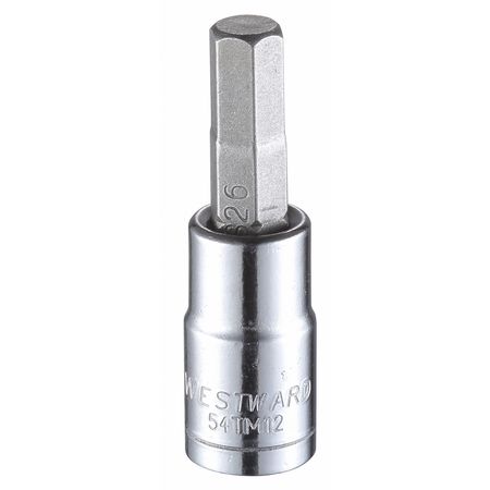 Westward 1/4 in Drive Hex Socket Bit Metric 6 mm Tip, 1 1/2 in L 54TM12