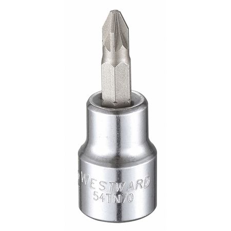 WESTWARD 3/8 in Drive Pozidriv(R) Socket Bit SAE #2 Tip, 1 13/16 in L 54TN70