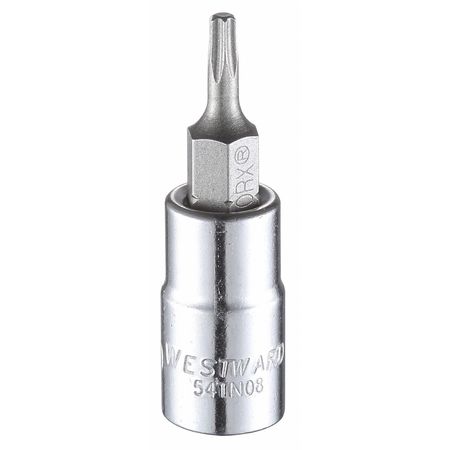 WESTWARD 1/4 in Drive Torx(R) Socket Bit SAE T10 Tip, 1 1/2 in L 54TN08