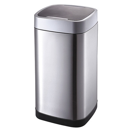 Zoro Select 13 gal Square Trash Can, Square, 12 in Dia, Stainless Steel, ABS 54TT82