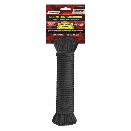 ZORO SELECT Parachute Cord, 50 ft. L, Black, Nylon NPC5503250B