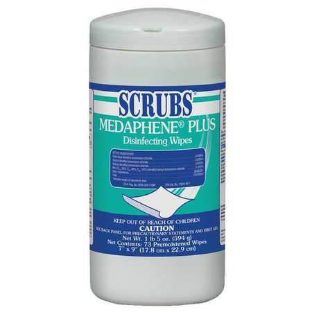 SCRUBS Disinfecting Wipes, White, Canister, 65 Wipes, 9 in x 7 in, Citrus 96365