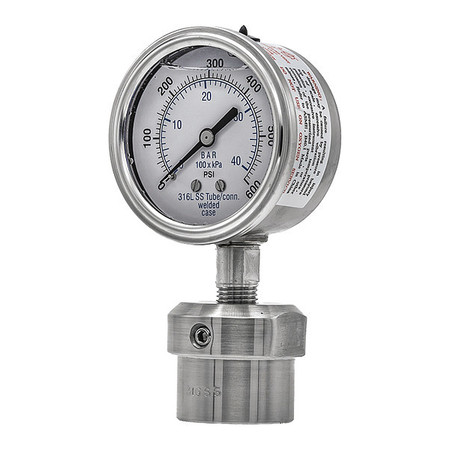 PIC GAUGES Pressure Gauge, 0 to 600 psi, 1/2 in FNPT, Silver 301L254K/0JJJ200