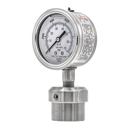 PIC GAUGES Pressure Gauge, 0 to 1000 psi, 1/2 in FNPT, Silver 301L254M/0JJJ200