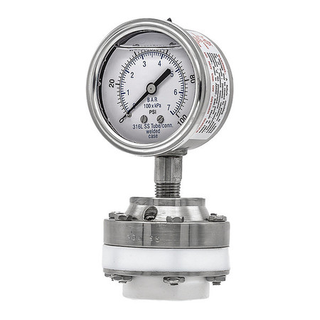 PIC GAUGES Pressure Gauge, 0 to 100 psi, 1/4 in FNPT, Silver 301L254E/1JTT100