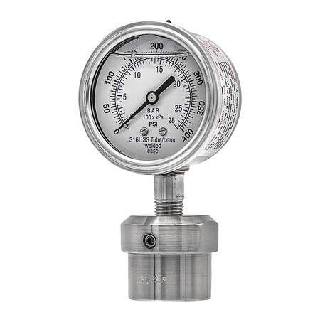 PIC GAUGES Pressure Gauge, 0 to 400 psi, 1/4 in FNPT, Silver 301L254I/0JJJ100