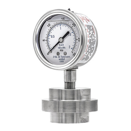 PIC GAUGES Pressure Gauge, 0 to 30 psi, 1/2 in FNPT, Silver 301L254C/3JJJ200