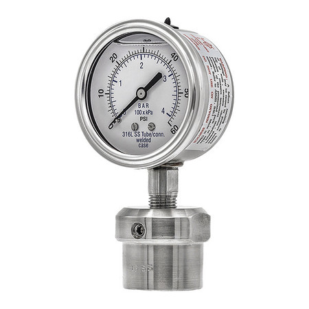 PIC GAUGES Pressure Gauge, 0 to 60 psi, 1/2 in FNPT, Silver 301L254D/0JJJ200