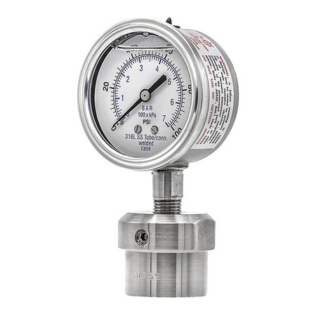 PIC GAUGES Pressure Gauge, 0 to 100 psi, 1/2 in FNPT, Silver 301L254E/0JJJ200