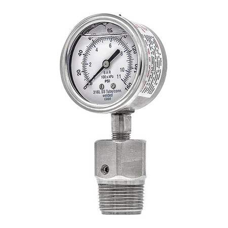 PIC GAUGES Pressure Gauge, 0 to 160 psi, 1 in MNPT, Silver 301L254F/5JJJA00