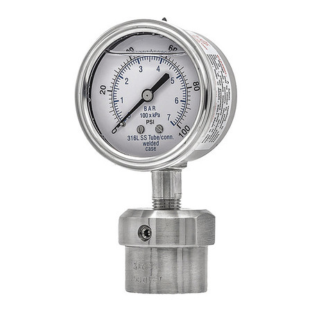 PIC GAUGES Pressure Gauge, 0 to 100 psi, 1/4 in FNPT, Silver 301L254E/0JJJ100