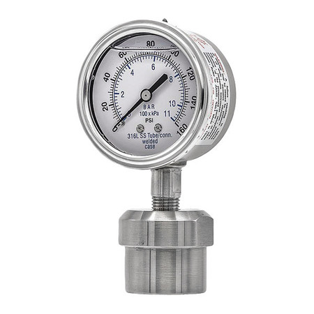 PIC GAUGES Pressure Gauge, 0 to 160 psi, 1/4 in FNPT, Silver 301L254F/0JJJ100