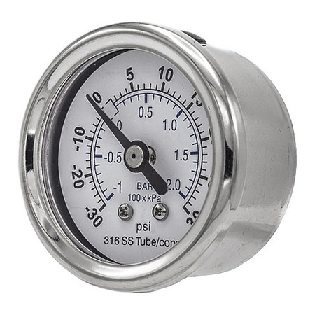PIC GAUGES Compound Gauge, -30 to 0 to 30 in Hg/psi, 1/8 in MNPT, Silver PRO-302D-158CC-01