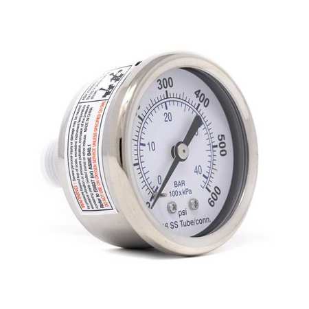 PIC GAUGES Pressure Gauge, 0 to 600 psi, 1/4 in MNPT PRO-302D-204K-01