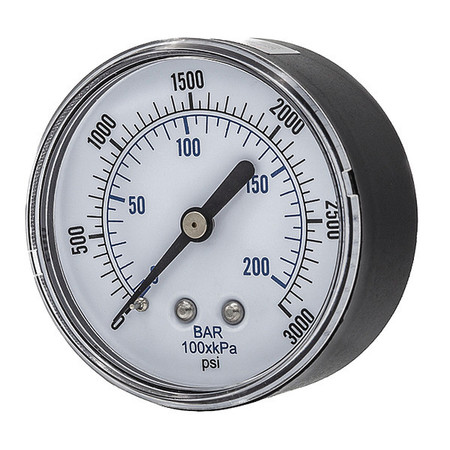 PIC GAUGES Pressure Gauge, 0 to 3000 psi, 1/4 in MNPT, Black SEP-102D-254P