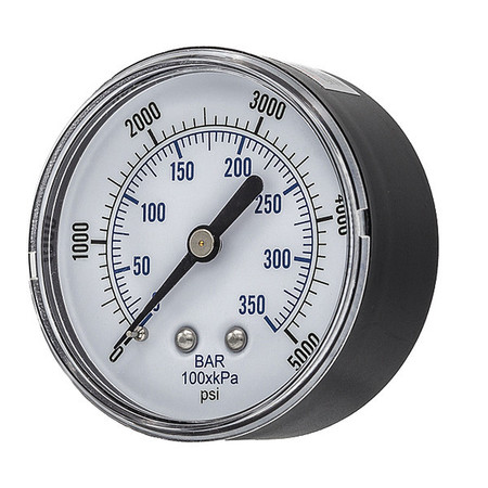 PIC GAUGES Pressure Gauge, 0 to 5000 psi, 1/4 in MNPT, Black SEP-102D-254R