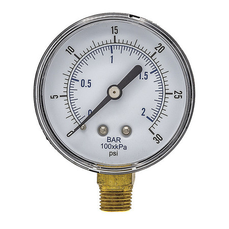 Pic Gauges Pressure Gauge, 0 to 30 psi, 1/4 in BSPT, Black SEP-101D-254C-BSPT