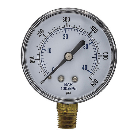 PIC GAUGES Pressure Gauge, 0 to 600 psi, 1/4 in BSPT, Black SEP-101D-254K-BSPT