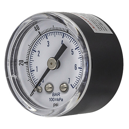 Pic Gauges Pressure Gauge, 0 to 100 psi, 1/8 in BSPT, Black SEP-102D-158E-BSPT