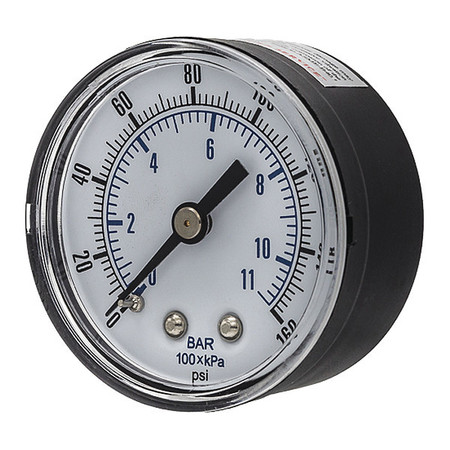 PIC GAUGES Pressure Gauge, 0 to 160 psi, 1/4 in BSPT, Black SEP-102D-204F-BSPT