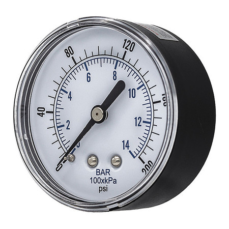 PIC GAUGES Pressure Gauge, 0 to 200 psi, 1/4 in BSPT, Black SEP-102D-254G-BSPT