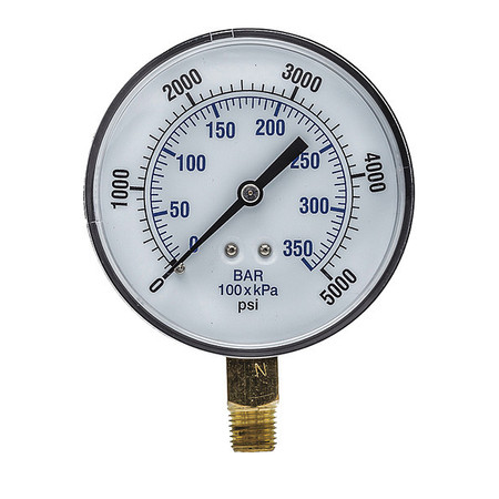 PIC GAUGES Pressure Gauge, 0 to 5000 psi, 1/4 in MNPT, Black SEP-101D-354R