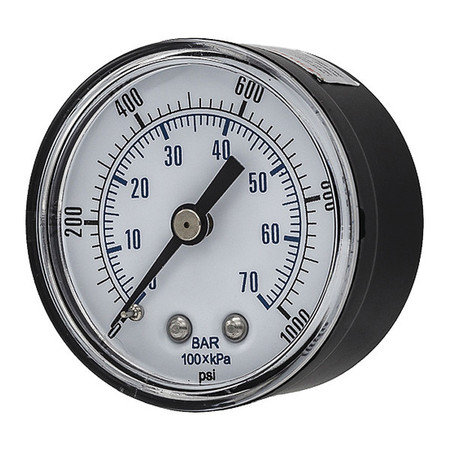 PIC GAUGES Pressure Gauge, 0 to 1000 psi, 1/4 in MNPT, Black SEP-102D-204M