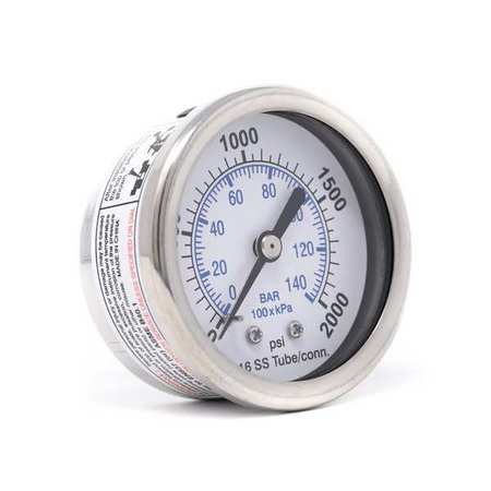 PIC GAUGES Pressure Gauge, 0 to 2000 psi, 1/4 in MNPT, Silver PRO-302D-204O-01