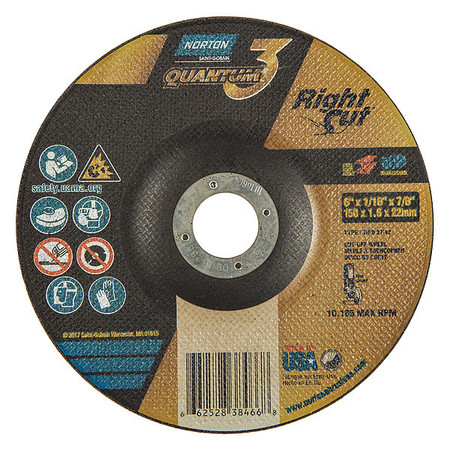 NORTON ABRASIVES Abrasive Cut-Off Wheel, 6" dia., 36 Grit 66252838466