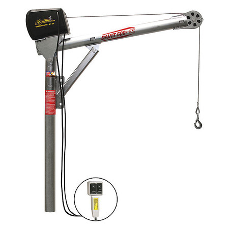 OZ LIFTING PRODUCTS Davit Crane, 500 lb Capacity, 27.5 in to 42 in Reach, 0 in to 1080 in Lift Range, Silver OZ500DAV-ACW