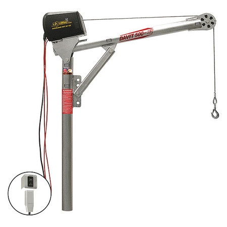 Oz Lifting Products Davit Crane, 27.5 in to 42 in Reach, 0 in to 1080 in Lift Range, Silver OZ500DAV-DCW