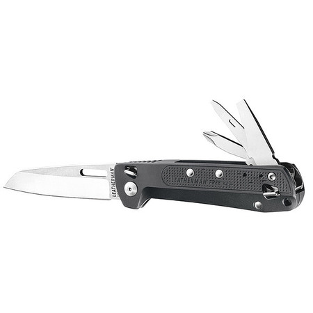 Leatherman Folding Knife, 8 Functions, Fold Open, Handle Color: Gray 832656